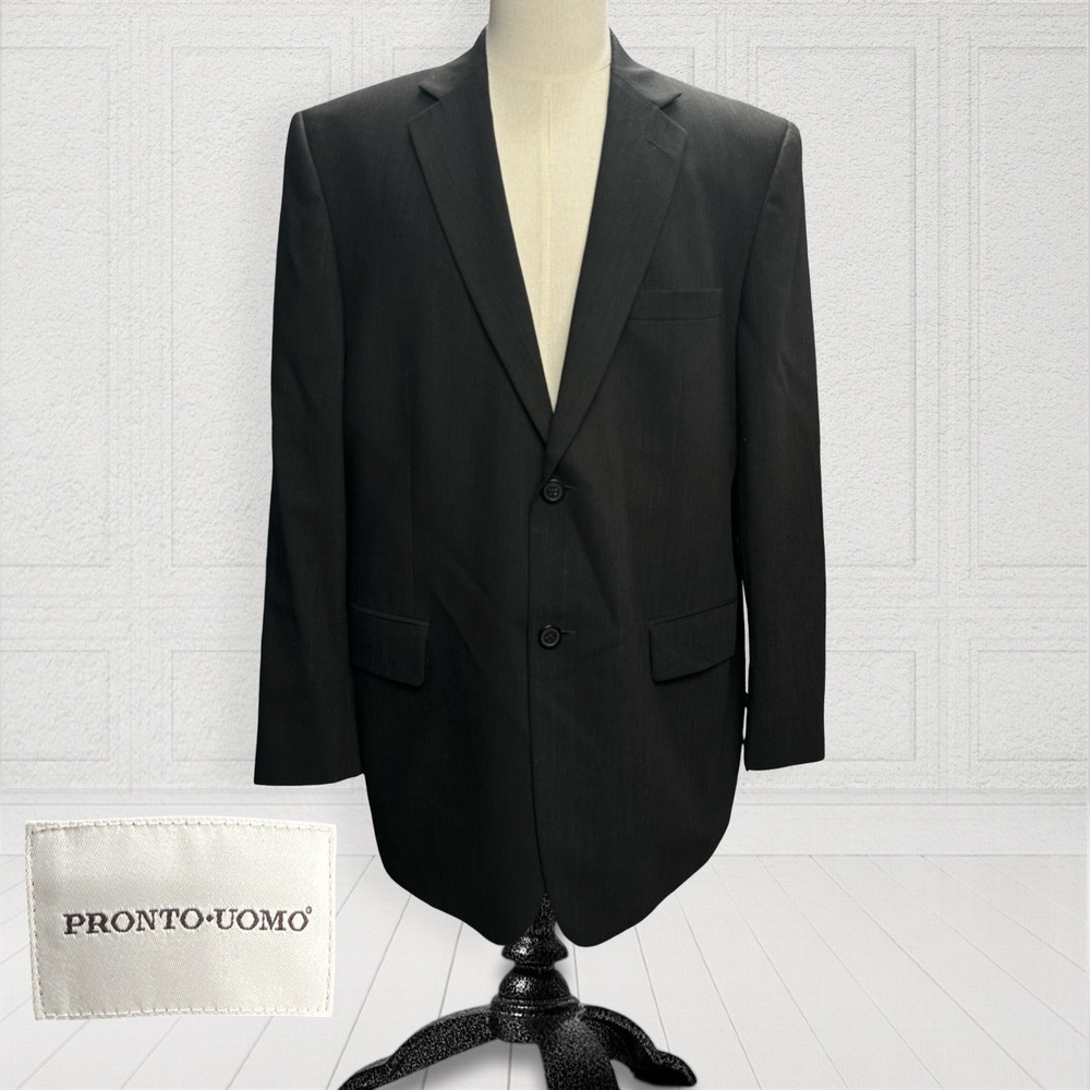 Pronto Uomo Wool Blazer Men 44R Black 2 Button Ventless Lined Jacket